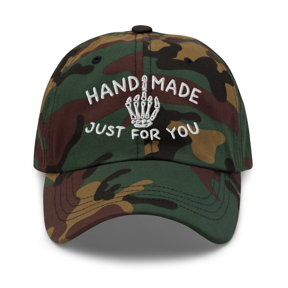 Skeleton Middle Finger embroidered hat product photo in Green Camo