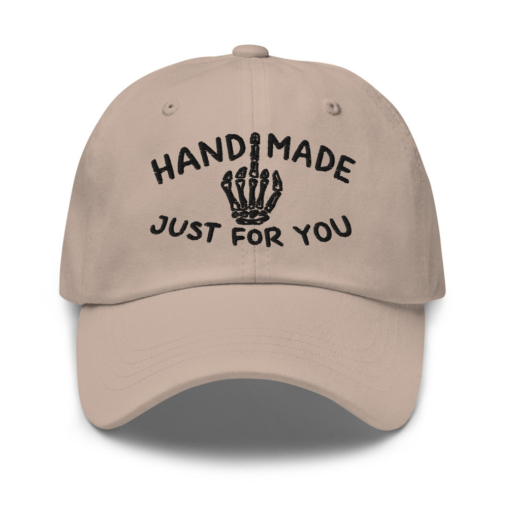 Skeleton Middle Finger embroidered hat product photo in Stone