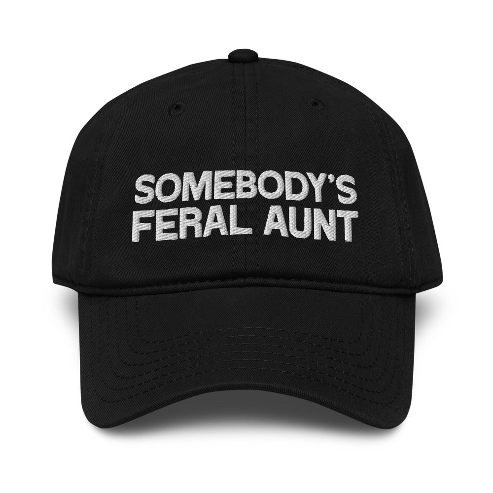 Somebody's Feral Aunt embroidered hat product photo in Black