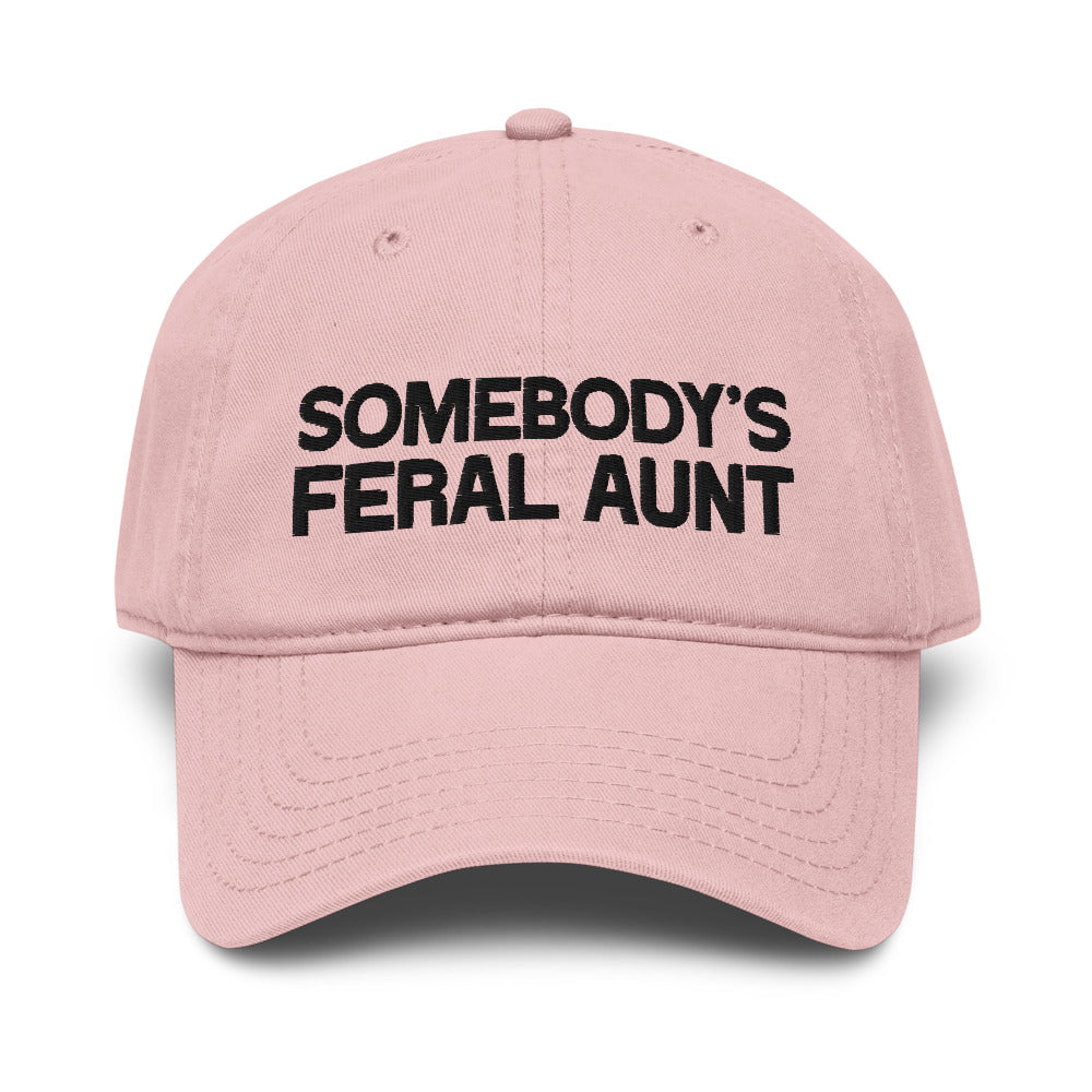 Somebody's Feral Aunt embroidered hat product photo in Dusty Rose