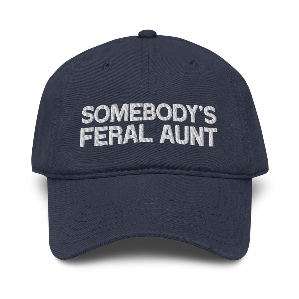 Somebody's Feral Aunt embroidered hat product photo in Navy