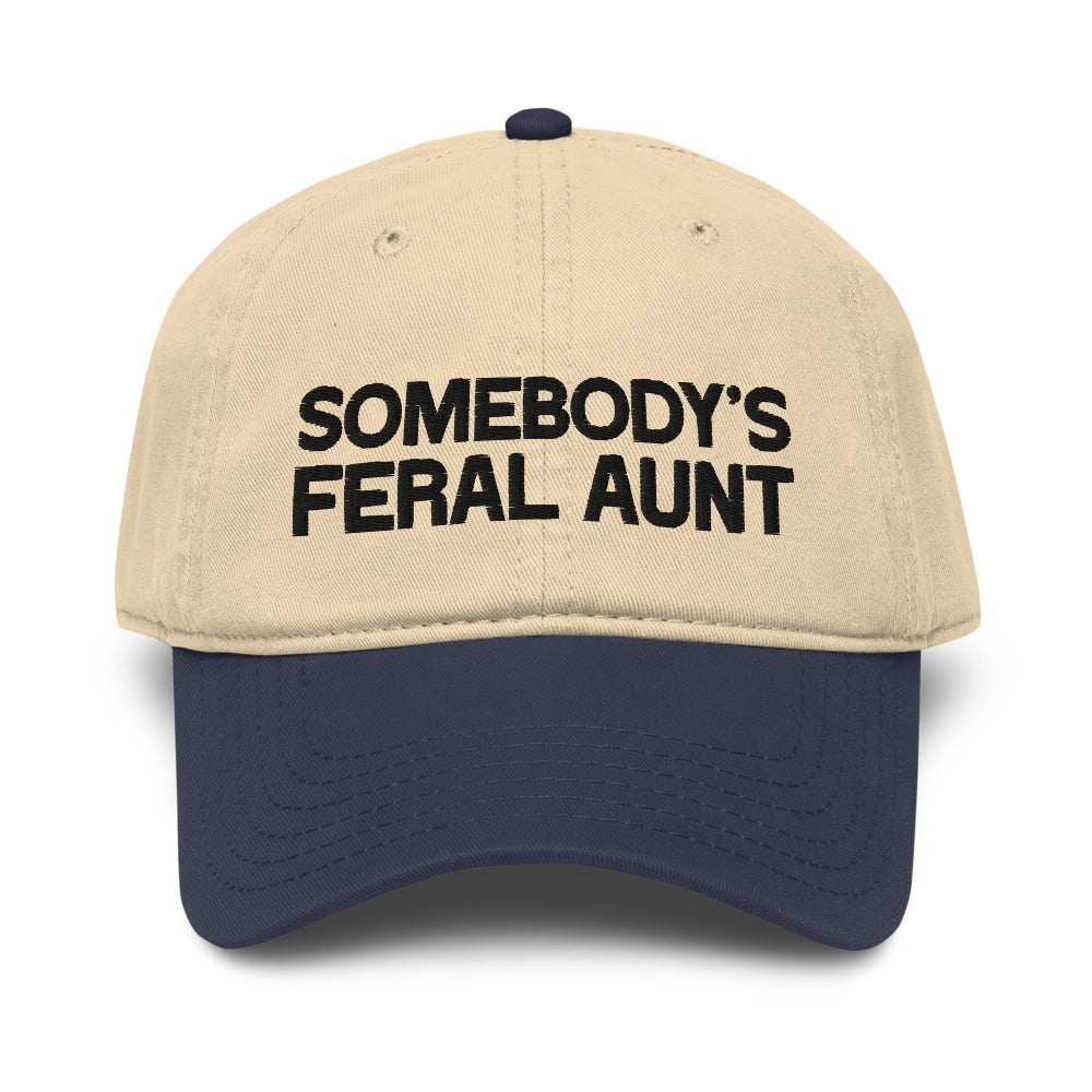 Somebody's Feral Aunt embroidered hat product photo in Navy/khaki