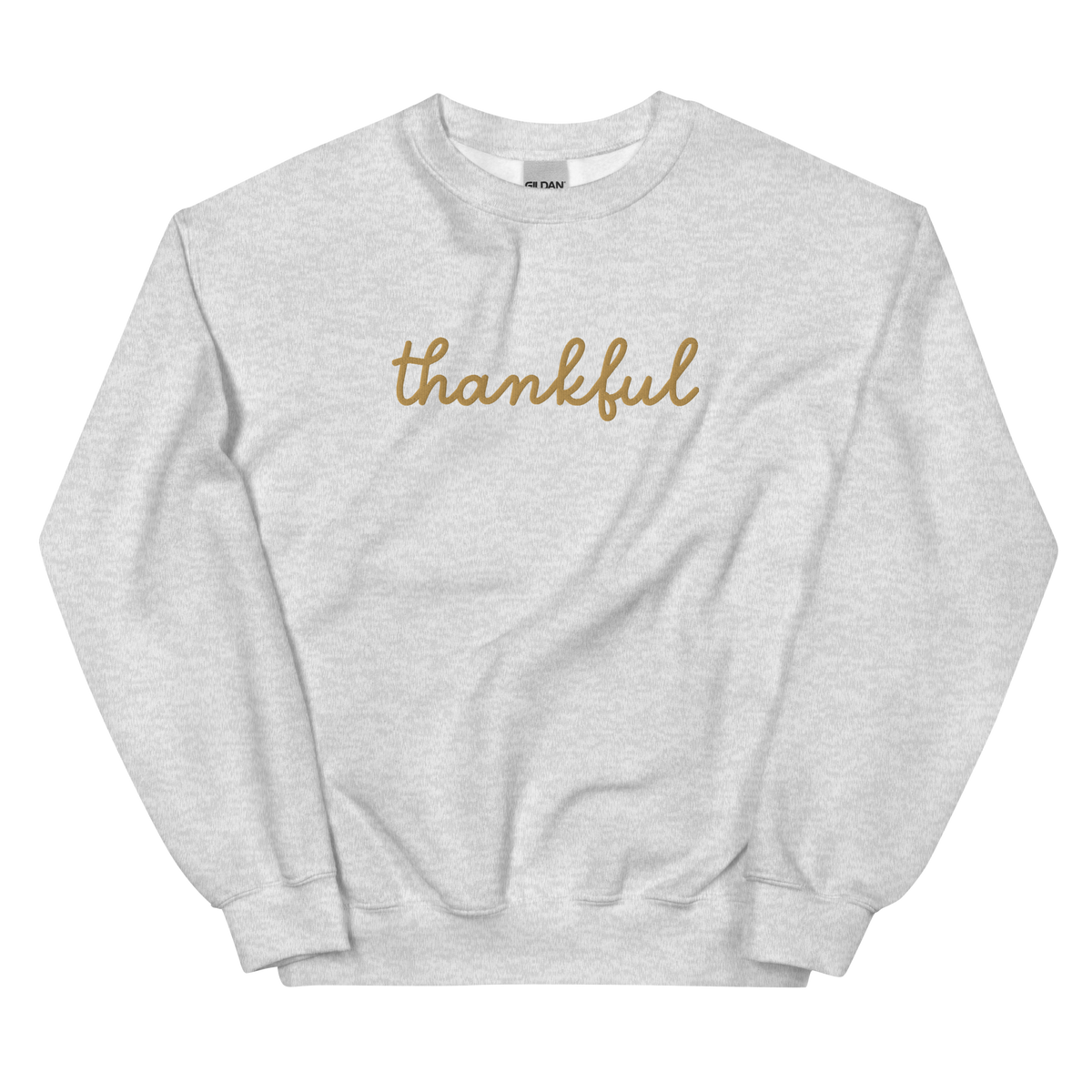 Thankful Script Sweatshirt graphic on Gildan 18000 in Ash