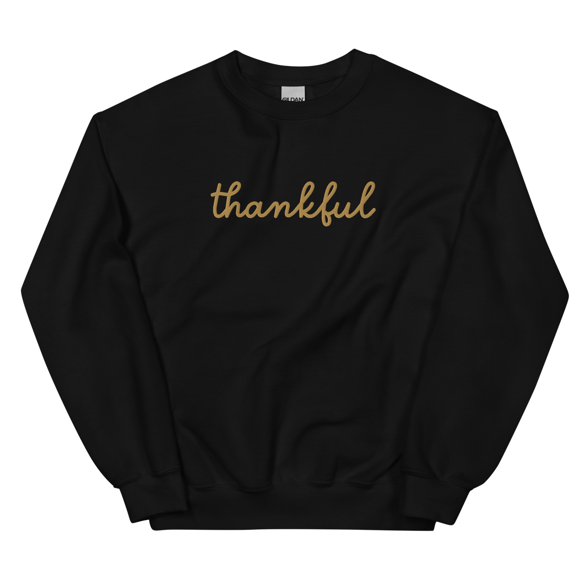 Thankful Script Sweatshirt graphic on Gildan 18000 in Black