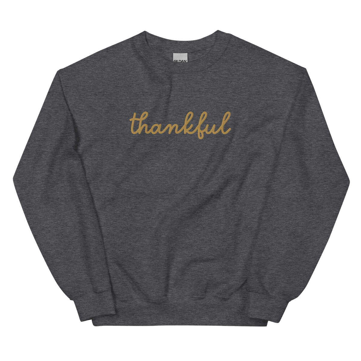 Thankful Script Sweatshirt graphic on Gildan 18000 in Dark Heather