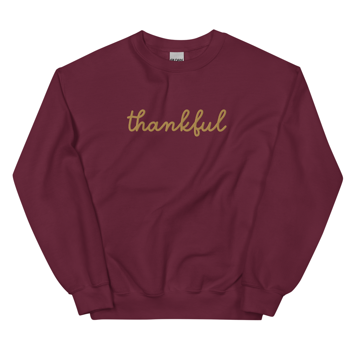 Thankful Script Sweatshirt graphic on Gildan 18000 in Maroon