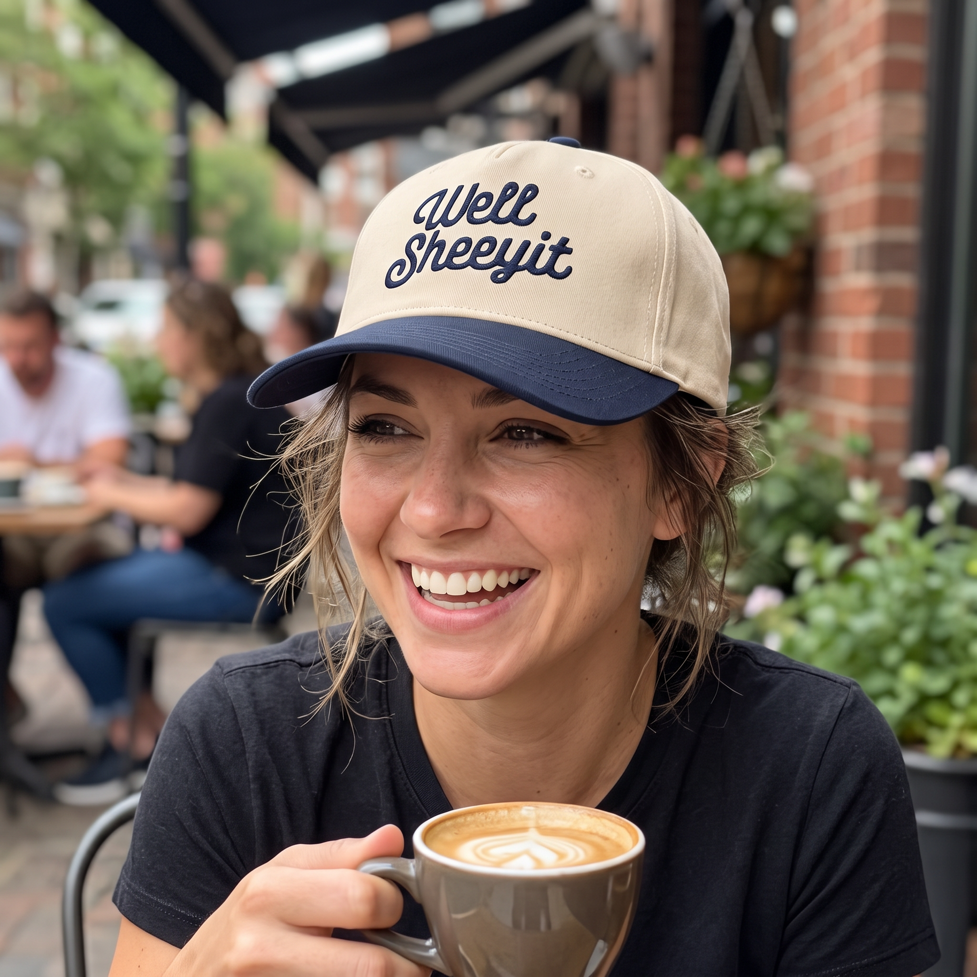 Well Sheeyit Southern Accent embroidered hat in Navy/natural worn lifestyle photo