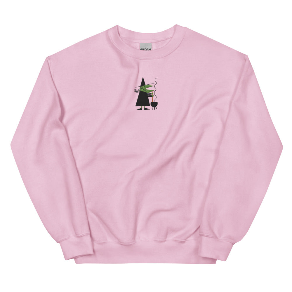 Witch Stirring Cauldron graphic on Gildan 18000 in Light Pink