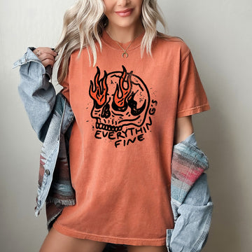 Everything's Fine, Skeleton, Fire, Halloween, Funny, Aesthetic, Meme Shirt Comfort Colors T-Shirt