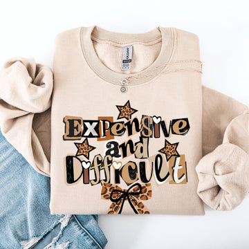 Expensive and Difficult, Leopard Print, Ribbon, Retro, Funny, Sassy Sweatshirt