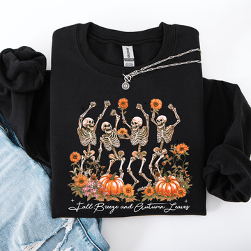 Fall Breeze and Autumn Leaves, Skeletons, Fall, Pumpkin Spice, Autumn Skeleton, Dancing Skeletons, Halloween Sweatshirt