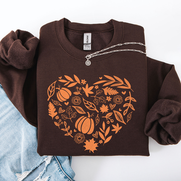 Fall Heart, Pumpkin Leaves, Autumn Sweatshirt