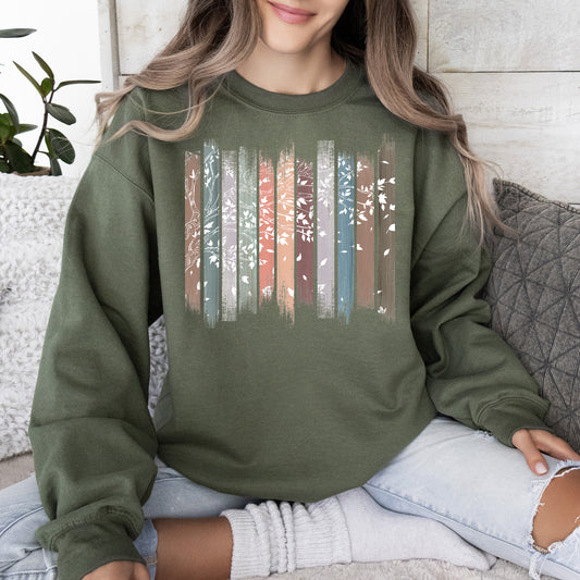 Falling Leaves, Botanical Stripes Sweatshirt