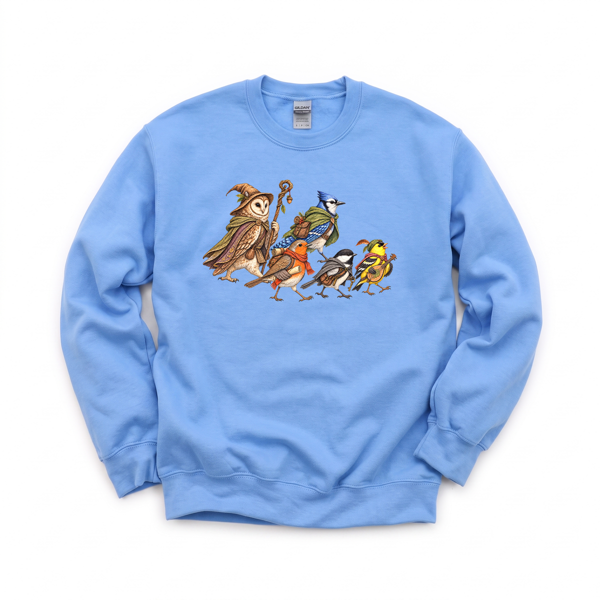 Fantasy Bird Adventurers graphic on Gildan 18000 in Carolina Blue