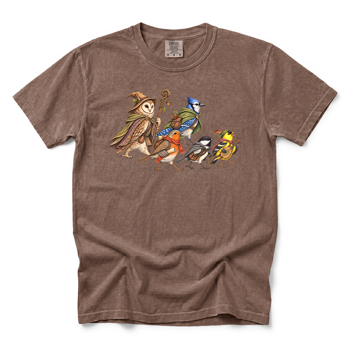 Fantasy Bird Adventurers graphic on Comfort Colors 1717 in Espresso