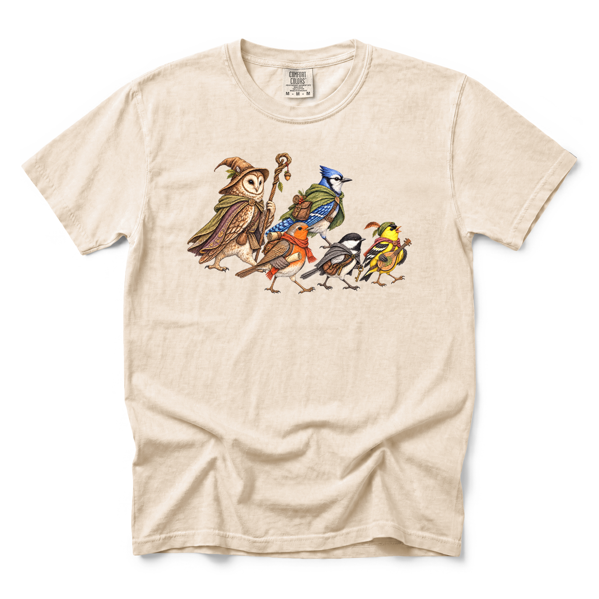 Fantasy Bird Adventurers graphic on Comfort Colors 1717 in Ivory