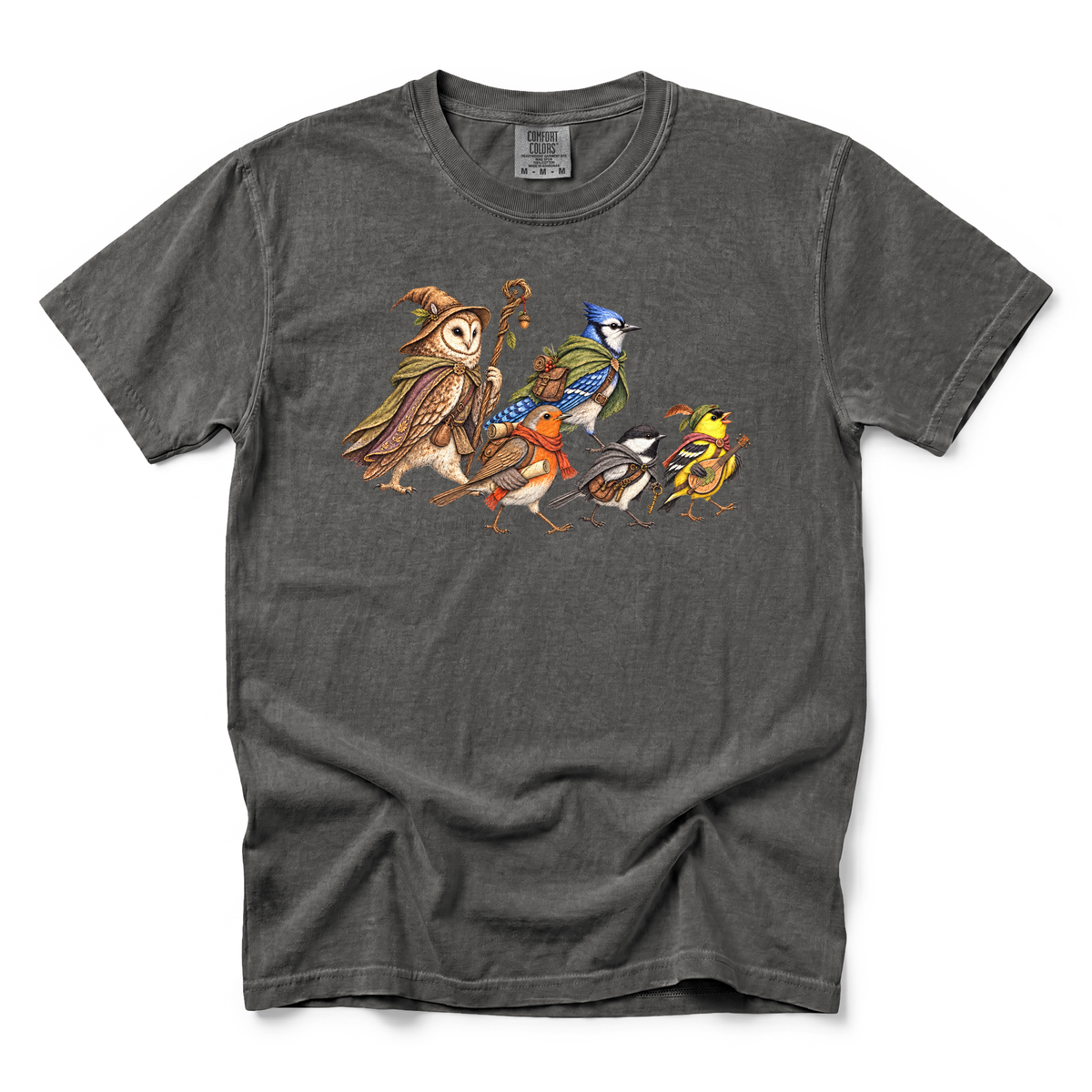 Fantasy Bird Adventurers graphic on Comfort Colors 1717 in Pepper