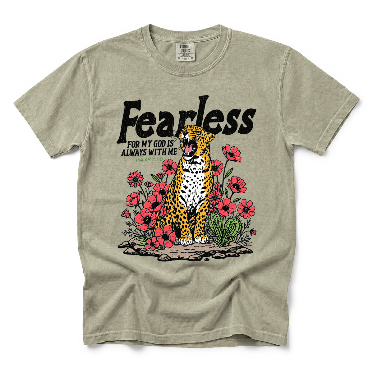 Fearless Leopard graphic on Comfort Colors 1717 in Khaki