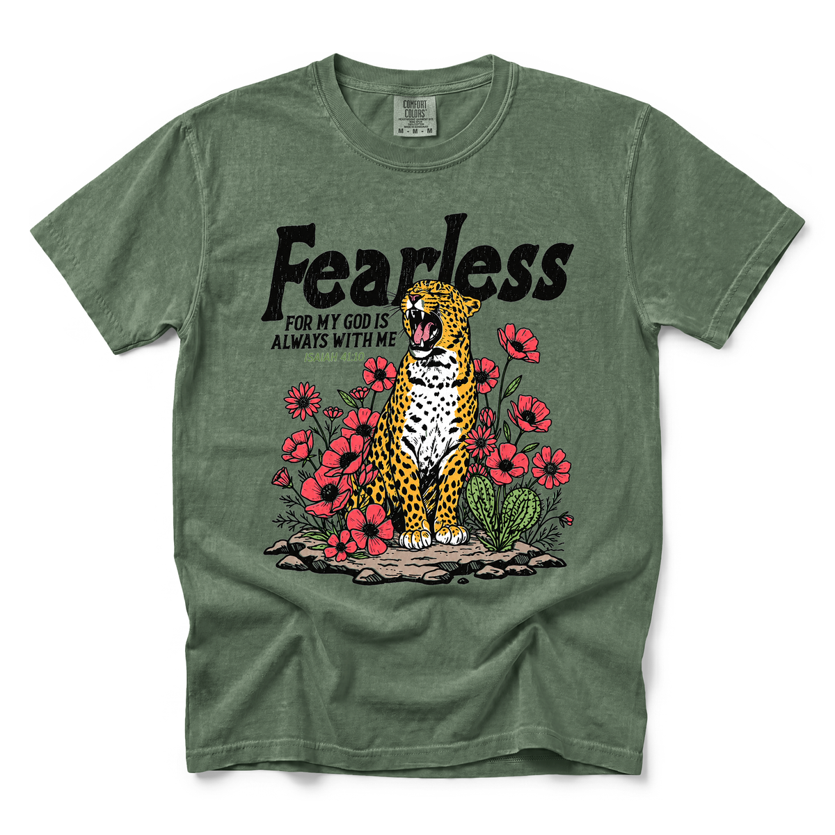 Fearless Leopard graphic on Comfort Colors 1717 in Moss