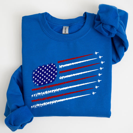 Fighter Jets, Navy, Air Force, American Flag, Sweatshirt