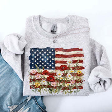 Flag and Flowers, Adorable, USA, Patriotic, America Sweatshirt