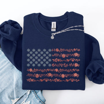 Floral America Flag, USA, America, 4th of July Sweatshirt