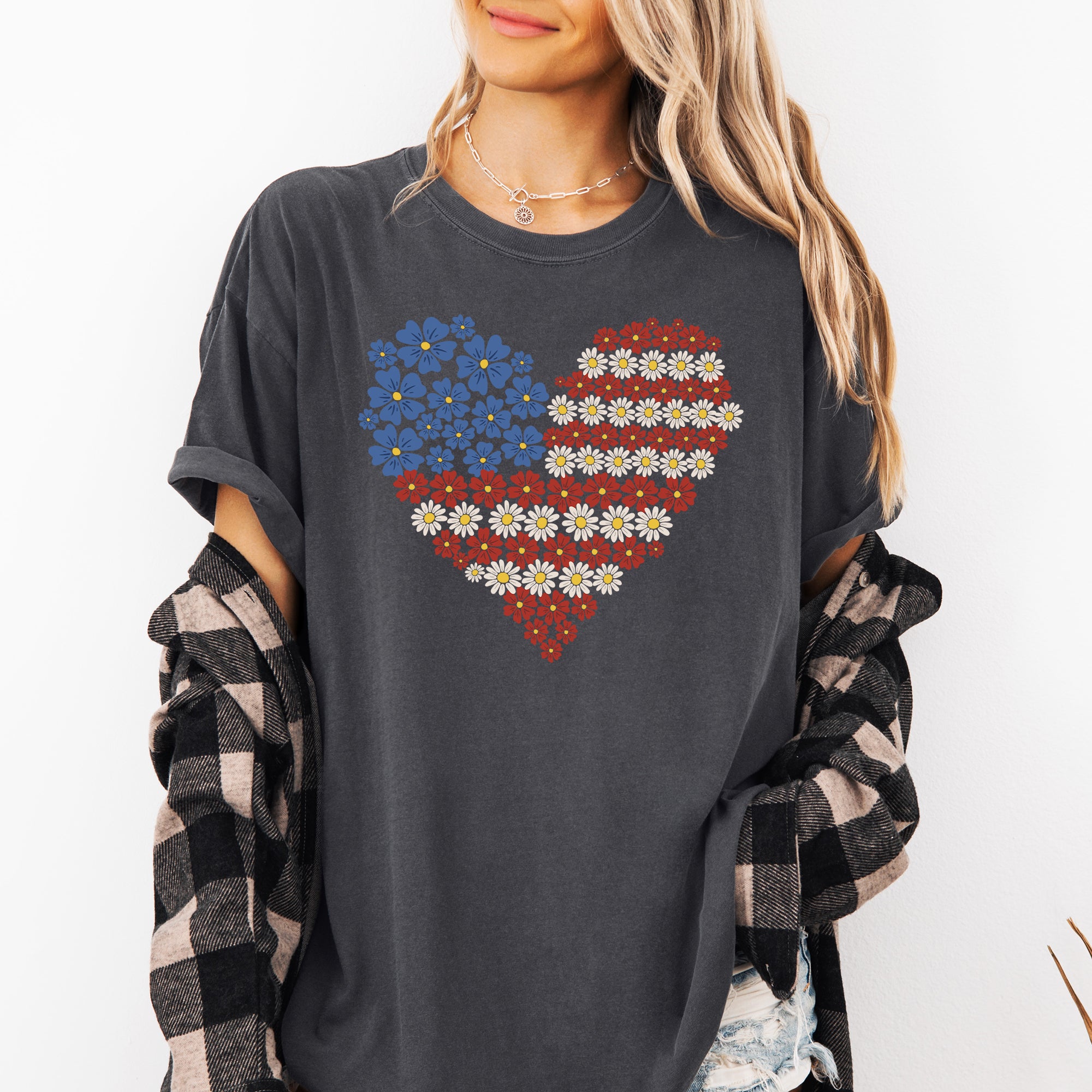 Floral Heart, Patriotic, Red White Blue, USA, America, 4th of July Tshirt Comfort Colors T-Shirt