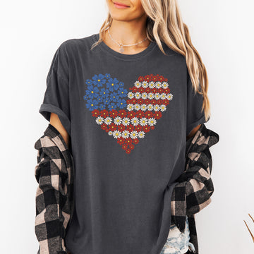 Floral Heart, Patriotic, Red White Blue, USA, America, 4th of July Tshirt Comfort Colors T-Shirt