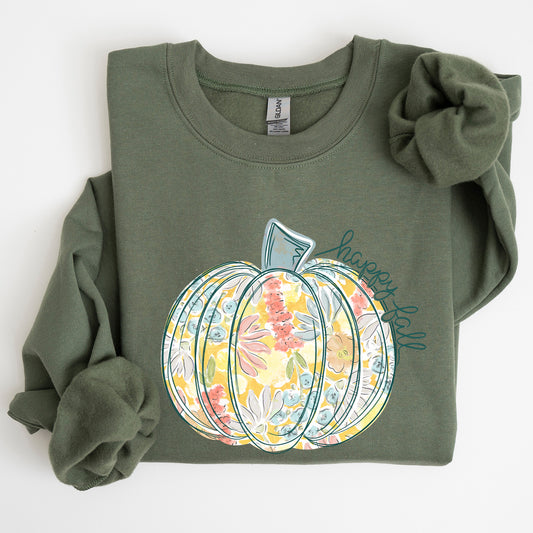 Floral Pumpkin, Happy Fall, Pastels, Flowers, Autumn, Thanksgiving Sweatshirt