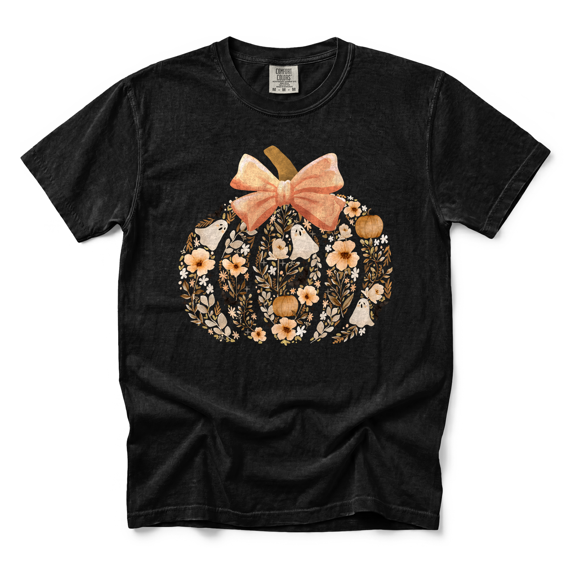 Floral Pumpkin graphic on Comfort Colors 1717 in Black