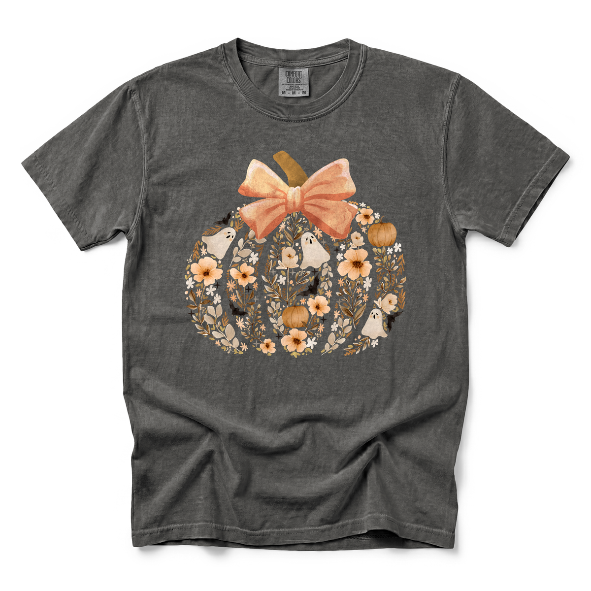 Floral Pumpkin graphic on Comfort Colors 1717 in Pepper