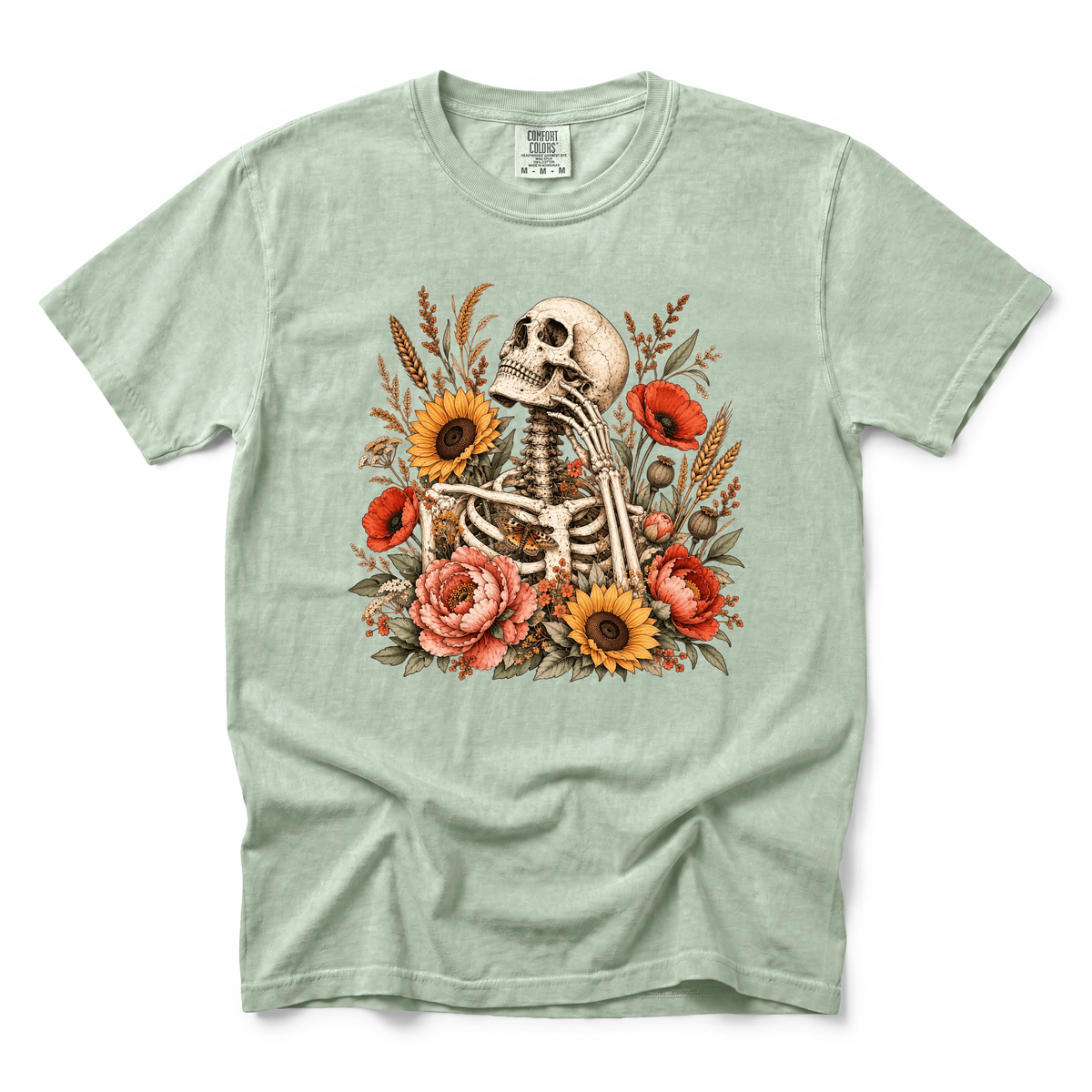 Floral Skeleton graphic on Comfort Colors 1717 in Bay