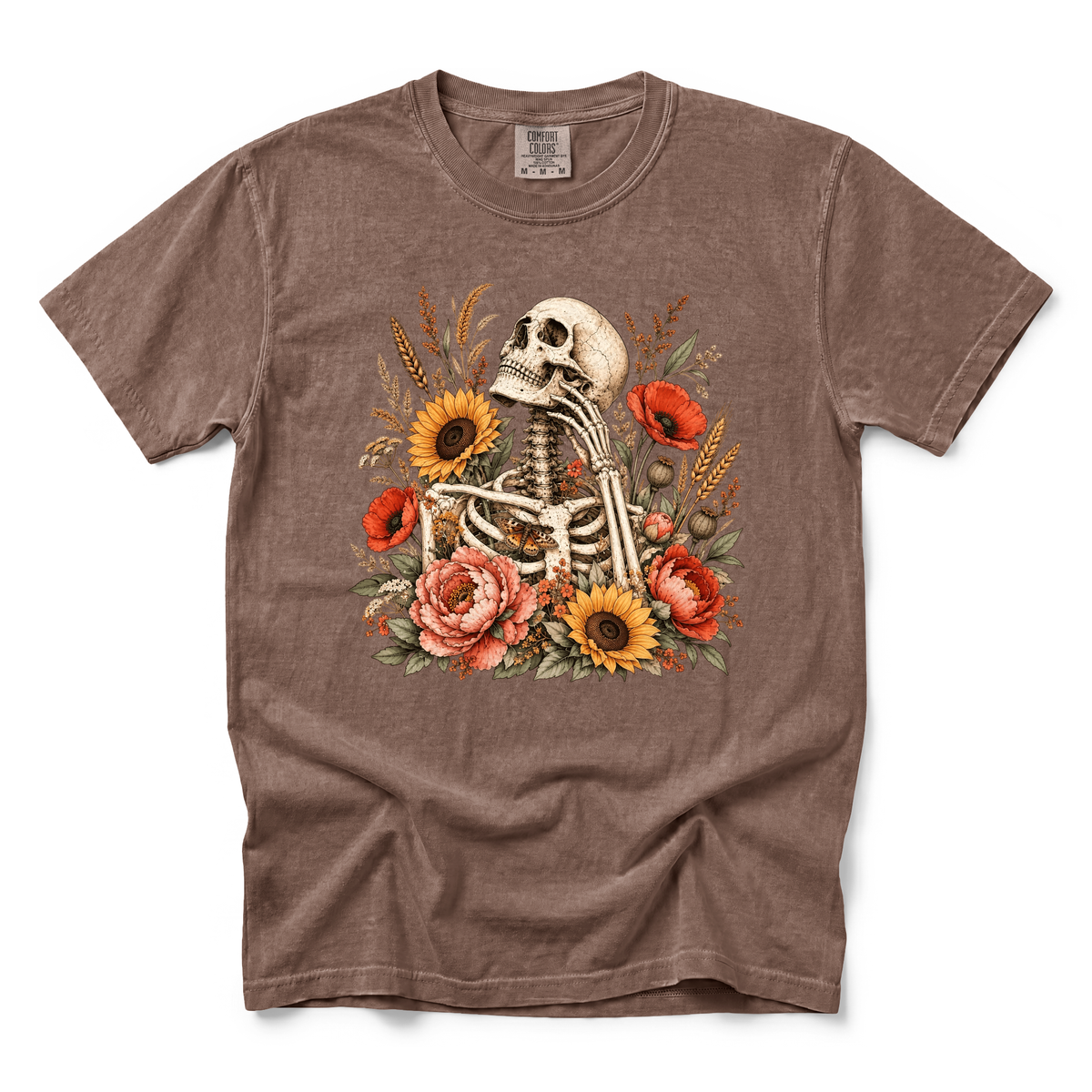 Floral Skeleton graphic on Comfort Colors 1717 in Espresso