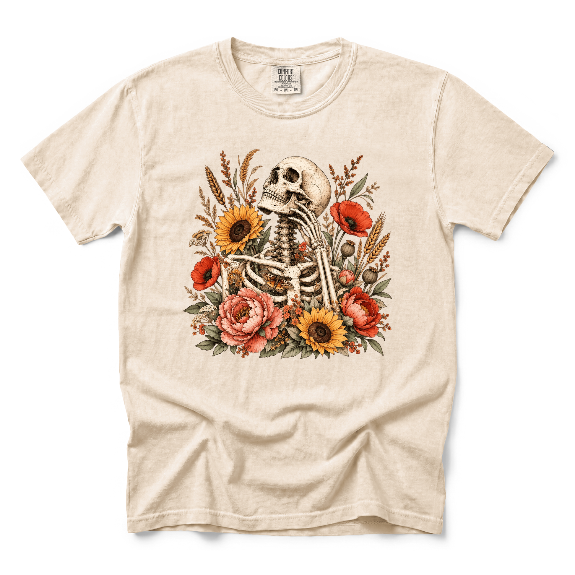 Floral Skeleton graphic on Comfort Colors 1717 in Ivory