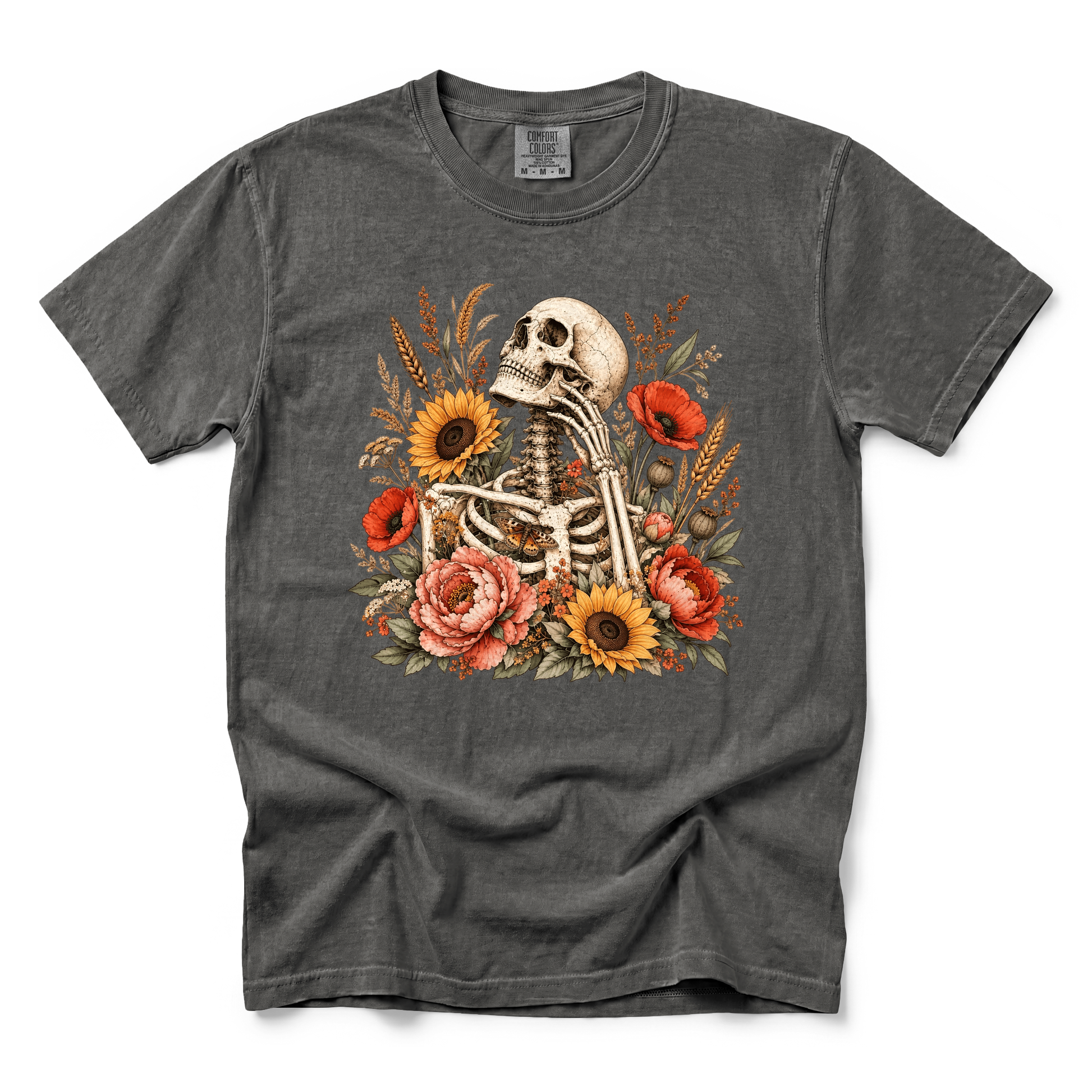 Floral Skeleton graphic on Comfort Colors 1717 in Pepper