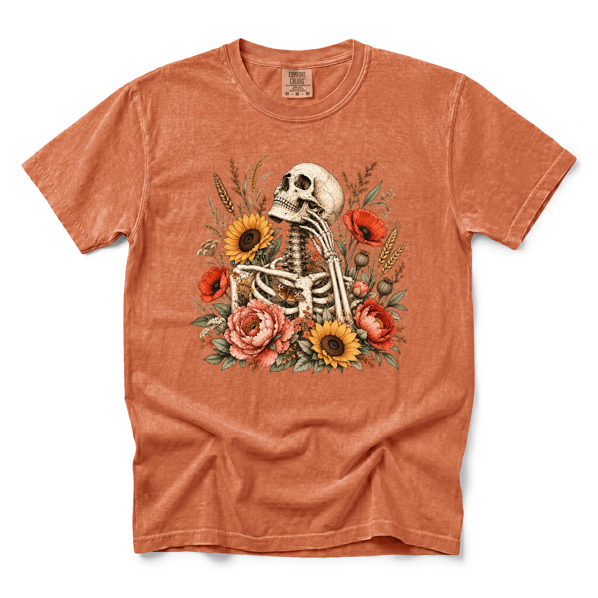 Floral Skeleton graphic on Comfort Colors 1717 in Yam
