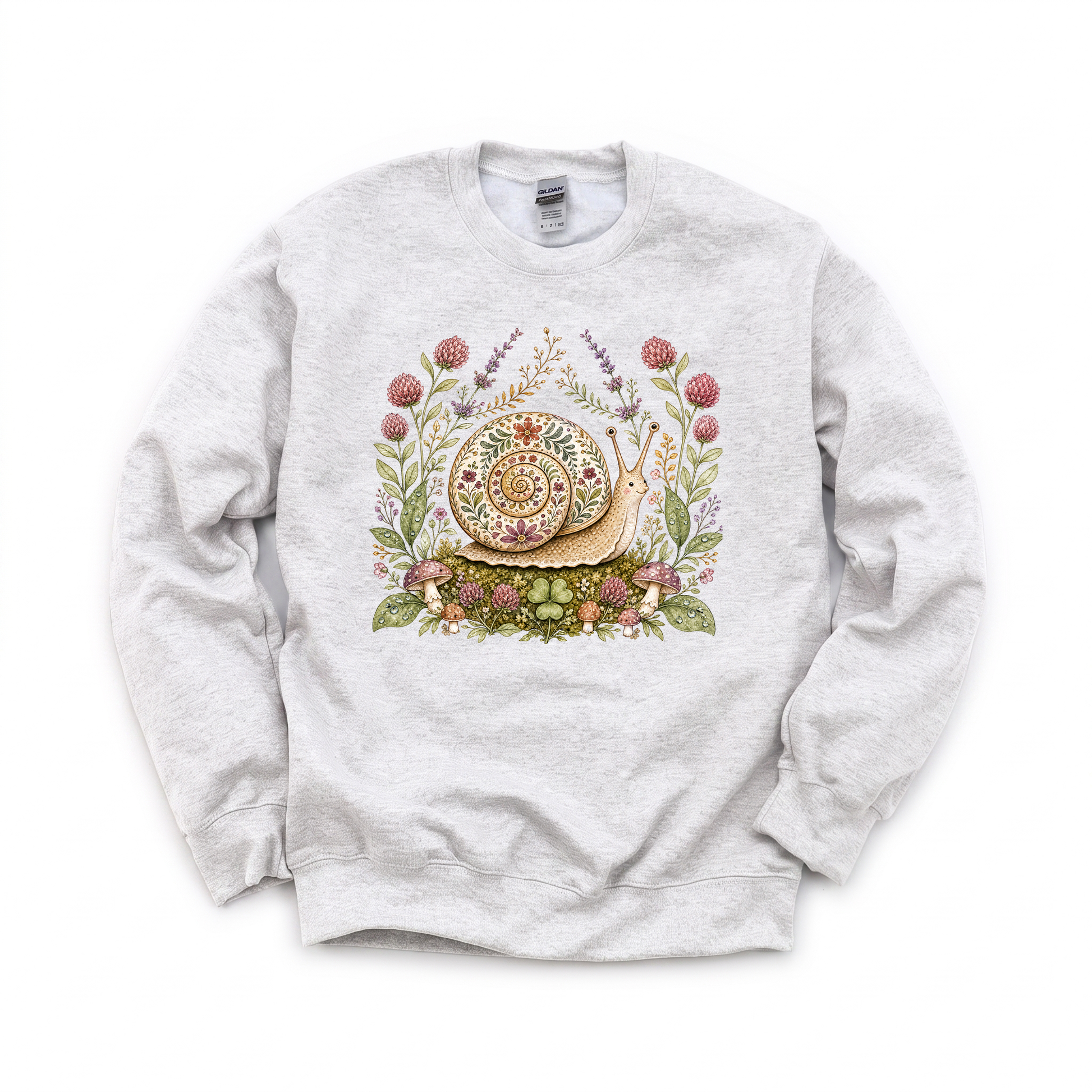 Floral Snail graphic on Gildan 18000 in Ash