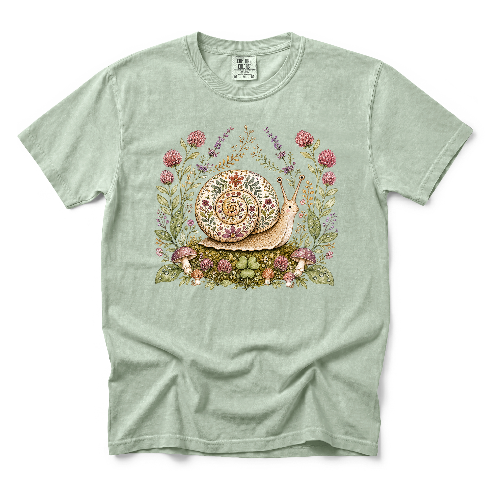 Floral Snail graphic on Comfort Colors 1717 in Bay