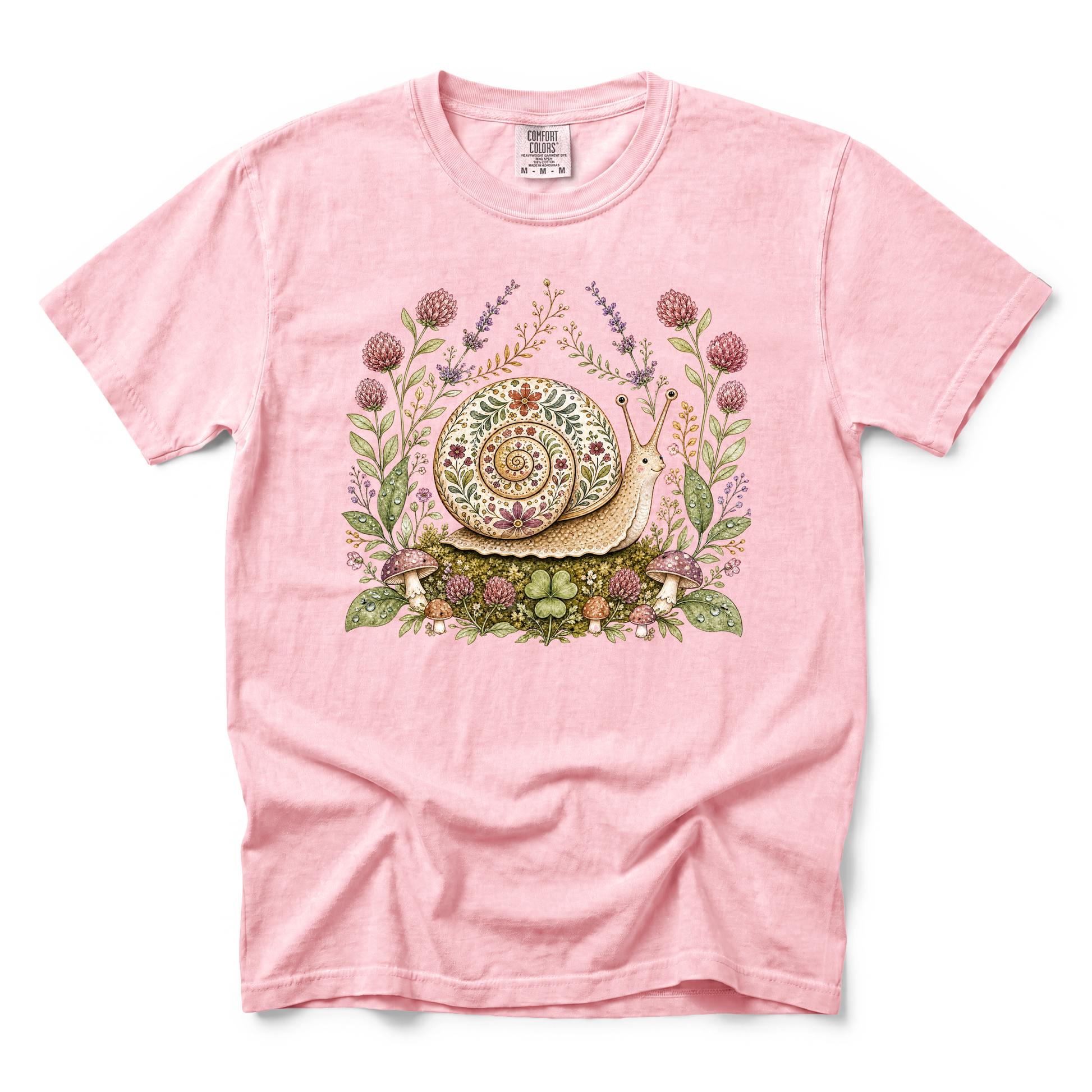 Floral Snail graphic on Comfort Colors 1717 in Blossom