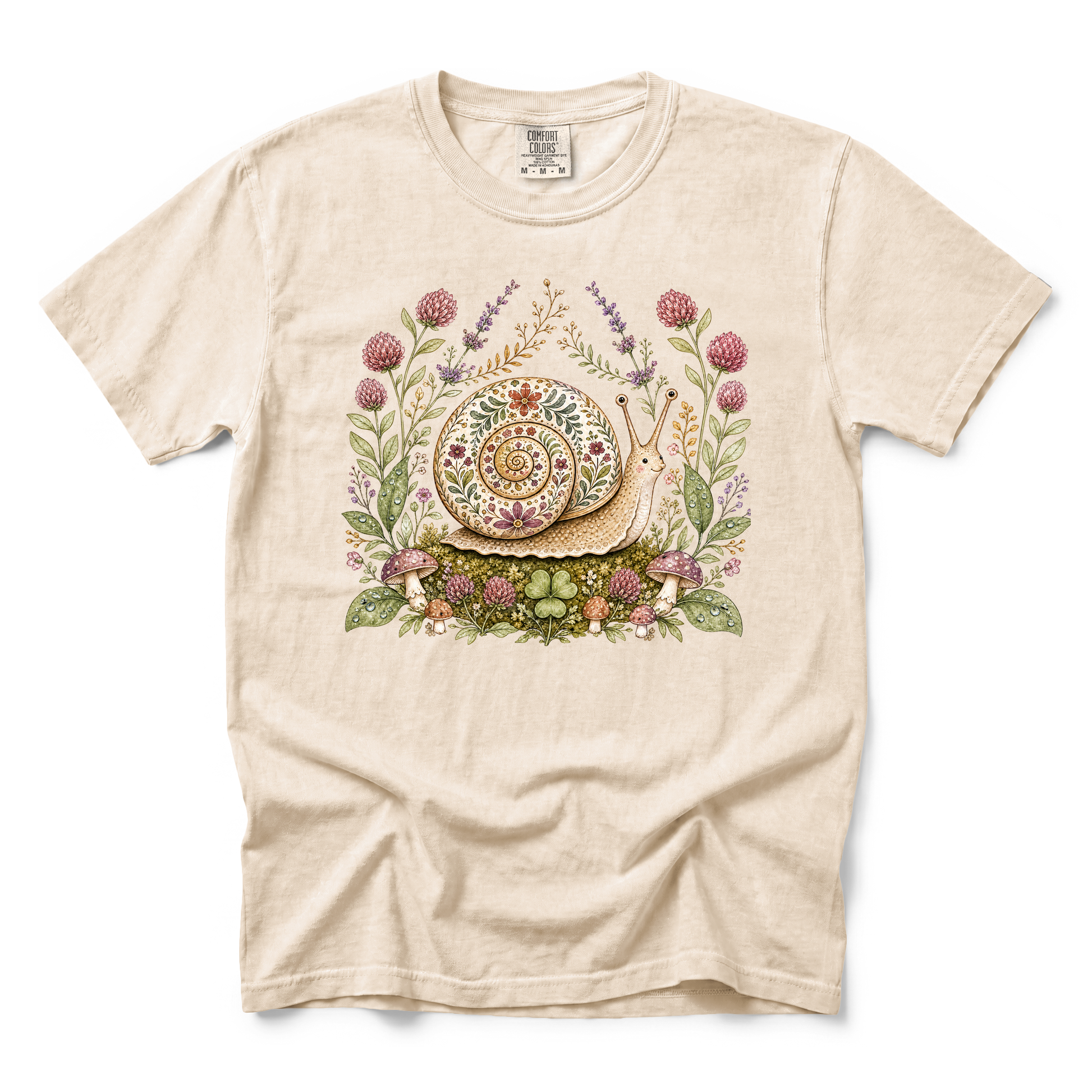 Floral Snail graphic on Comfort Colors 1717 in Ivory