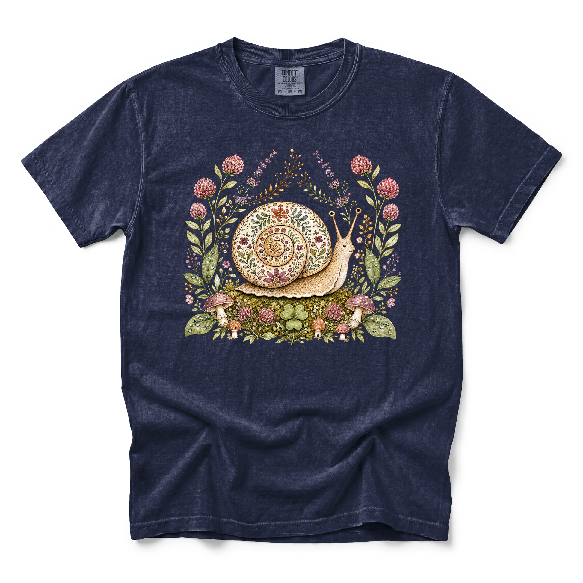 Floral Snail graphic on Comfort Colors 1717 in Navy