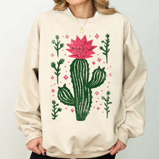 Flowering Desert Cactus, Succulent Plants Cowgirl Sweatshirt