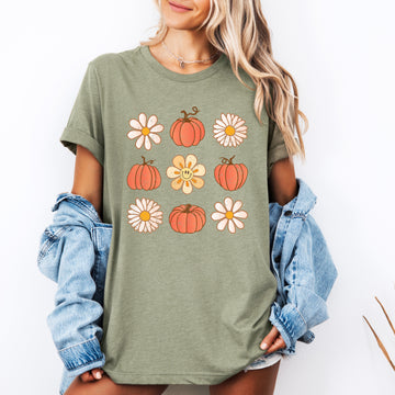 Flowers and Pumpkins, Minimalist Autumn, Fall, Halloween, Tshirt