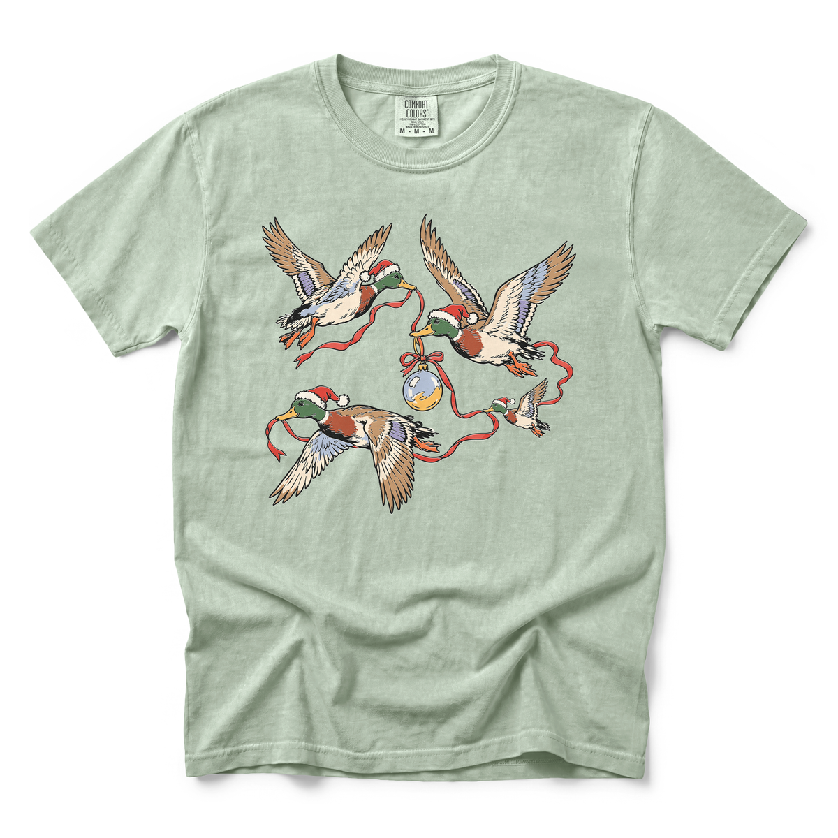 Flying Mallard Ducks graphic on Comfort Colors 1717 in Bay