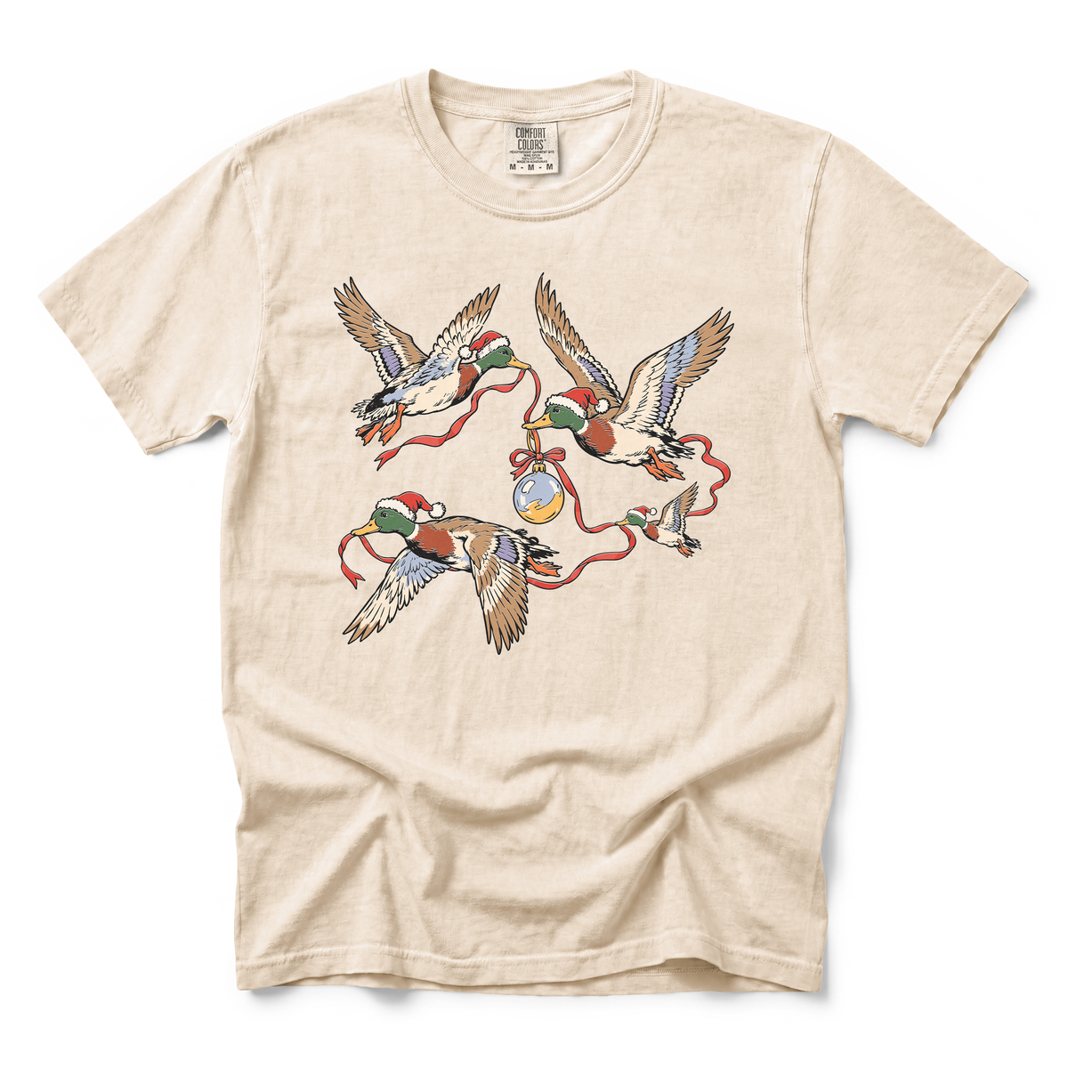 Flying Mallard Ducks graphic on Comfort Colors 1717 in Ivory