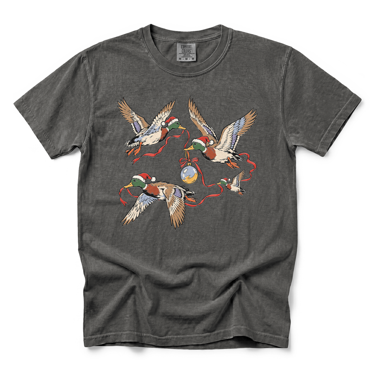 Flying Mallard Ducks graphic on Comfort Colors 1717 in Pepper
