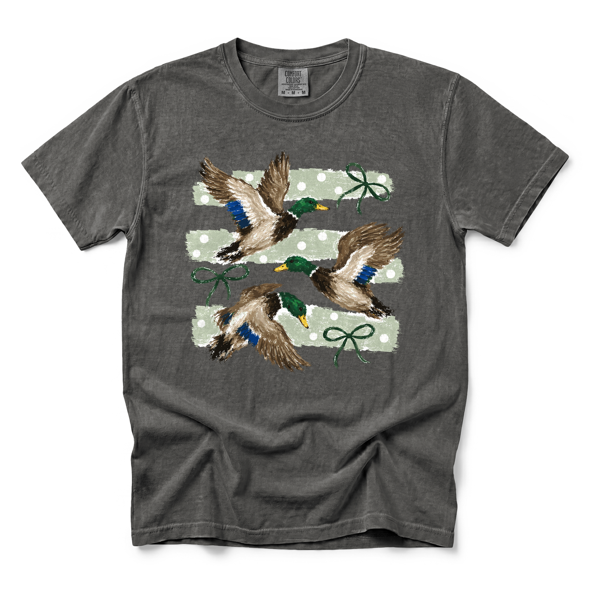 Flying Mallard Ducks graphic on Comfort Colors 1717 in Pepper