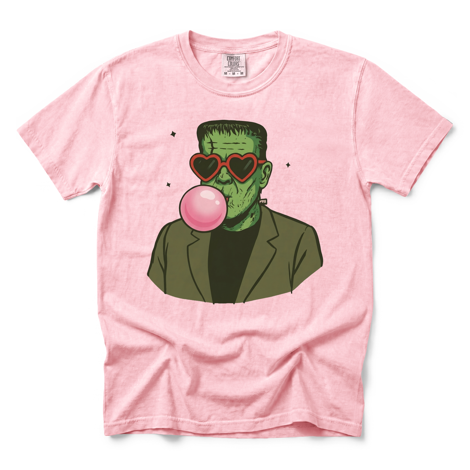 Frankenstein Monster graphic on Comfort Colors 9018 Youth Midweight Tee in Blossom