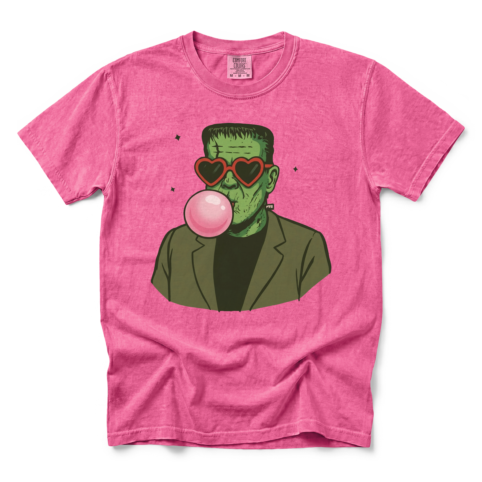 Frankenstein Monster graphic on Comfort Colors 9018 Youth Midweight Tee in Crunchberry