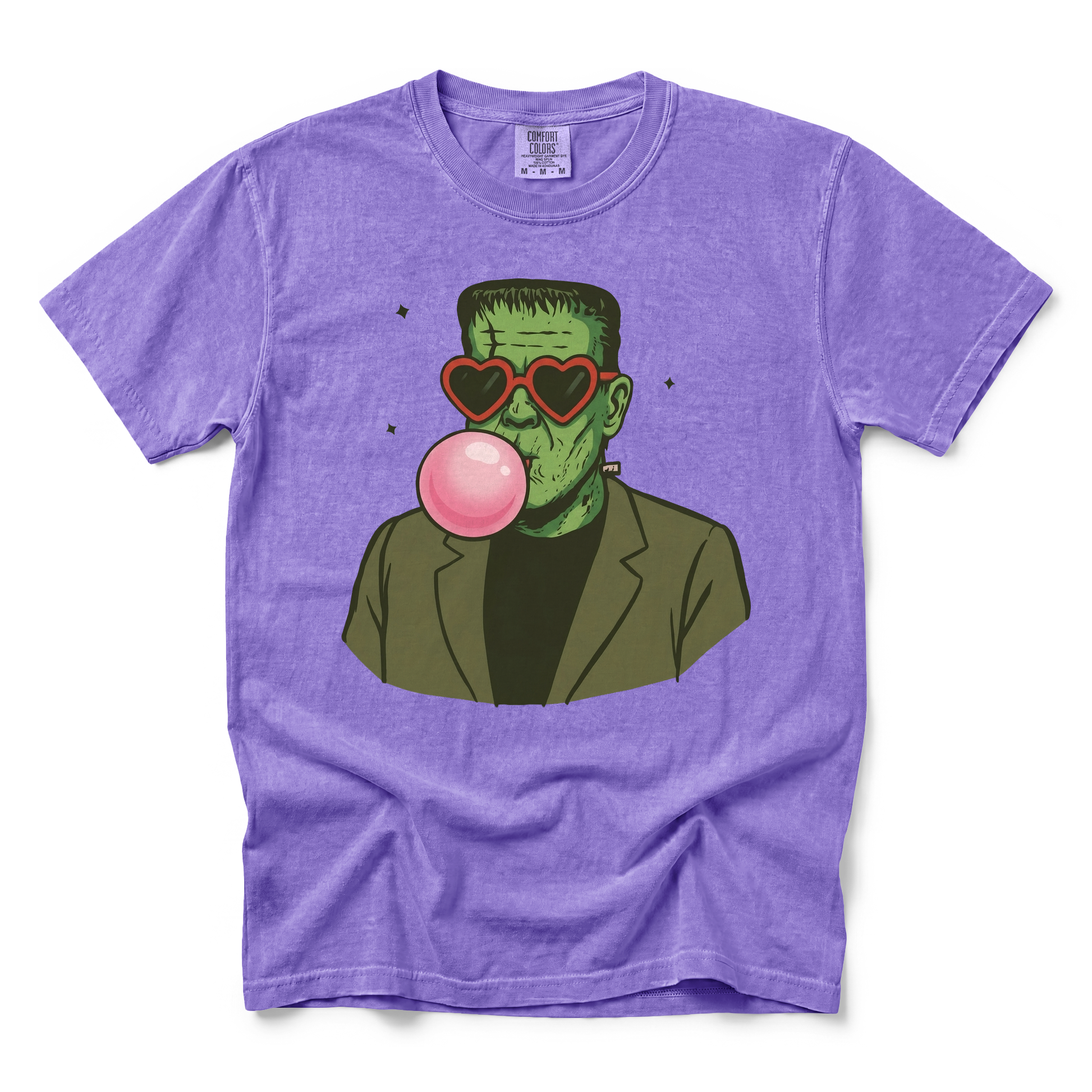 Frankenstein Monster graphic on Comfort Colors 9018 Youth Midweight Tee in Violet